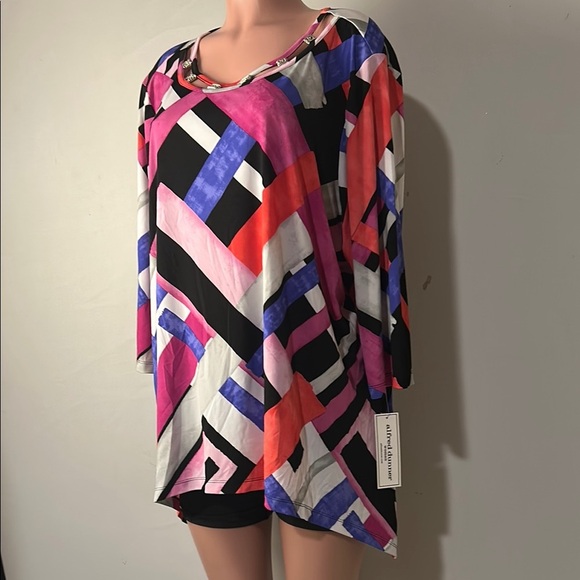 Alfred Dunner Dunner Asymmetric Women’s Top Tunic 3/4 Sleeve Size 3XL NWT - Picture 1 of 11